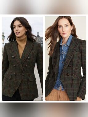 NWOT Veronica Beard Green Wool Plaid Miller Dickey Jacket Blazer Size 14